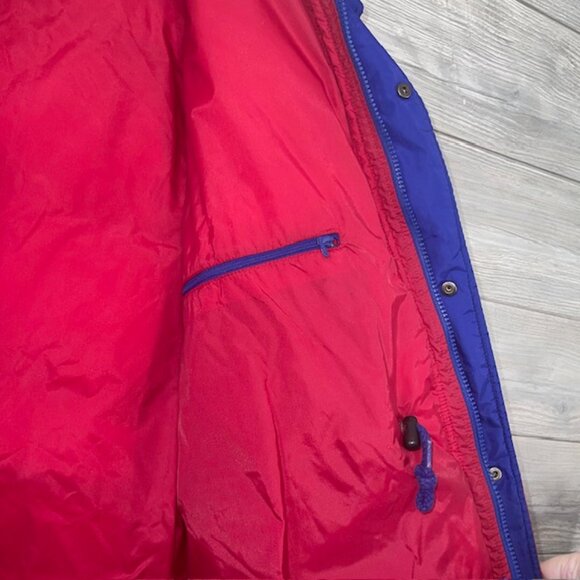 Vintage Lands End Goose Down XL Puffer Ski Jacket Red Blue Retro Y2K Winter Coat - Picture 6 of 8